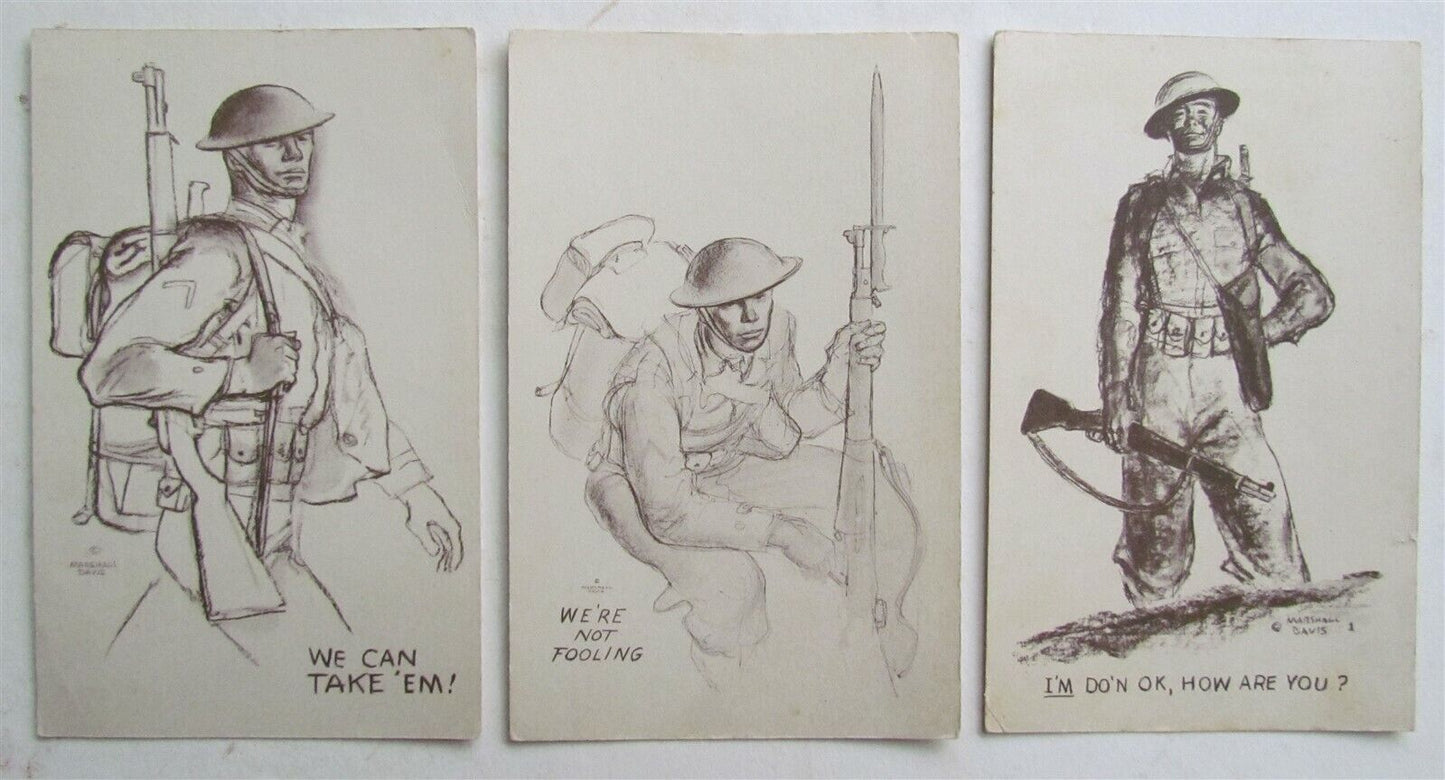 lot of 3 ANTIQUE MILITARY THEME POSTCARDS ARTIST SIGNED by MARSHALL DAVIS