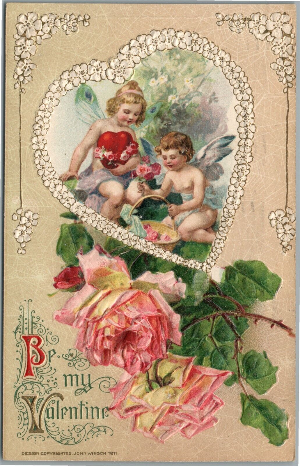 VALENTINE GREETINGS ANTIQUE POSTCARD by John Winsch 1911