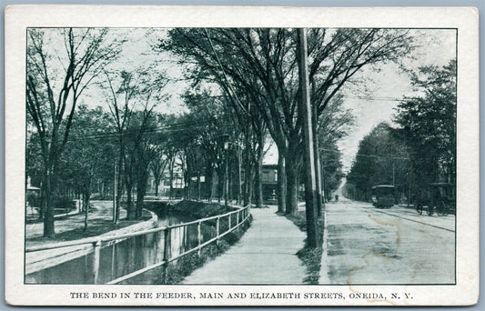 ONEIDA NY MAIN & EZIZABETH STREETS BEND in the FEEDER UNDIVIDED ANTIQUE POSTCARD