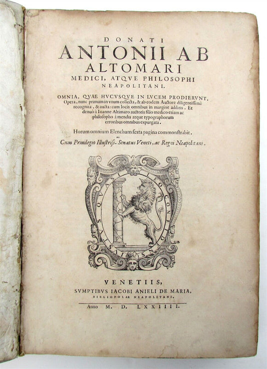 1574 MEDICAL TREATISE DONATI ALTOMARE antique VELLUM BOUND FOLIO rare