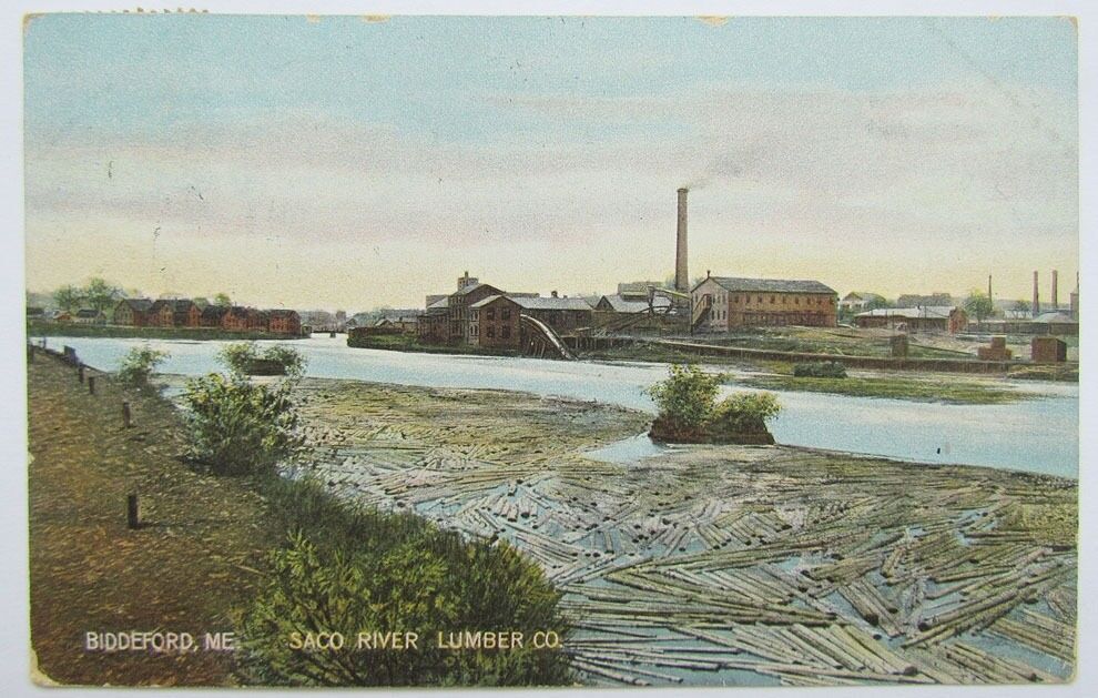 ANTIQUE 1908 POSTCARD SACO RIVER LUMBER COMPANY BIDDEFORD ME