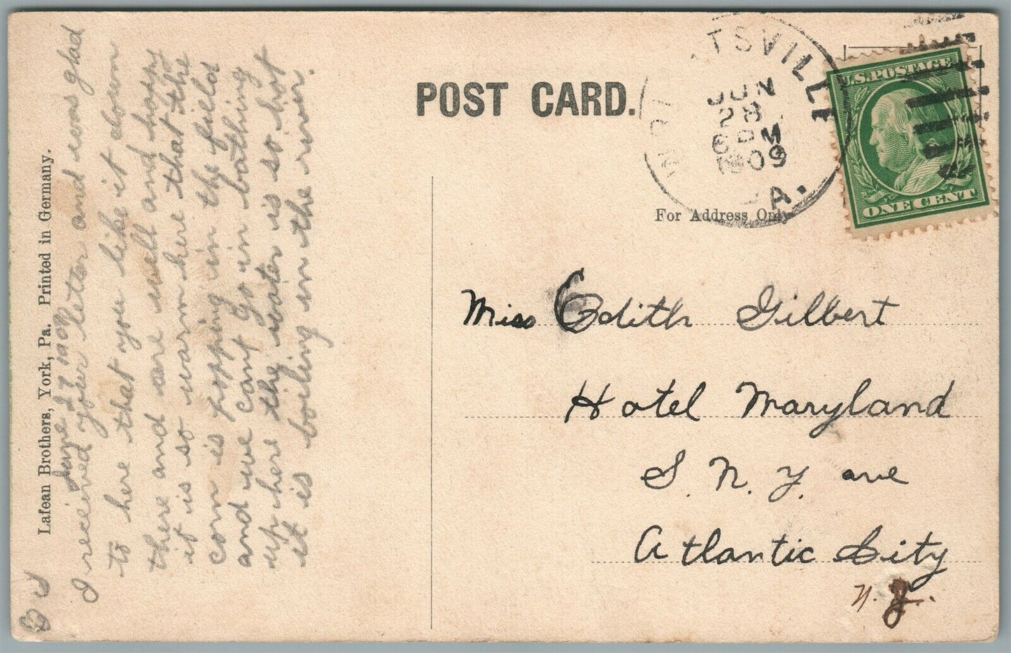 WRIGHTSVILLE PA CEMETERY ANTIQUE POSTCARD