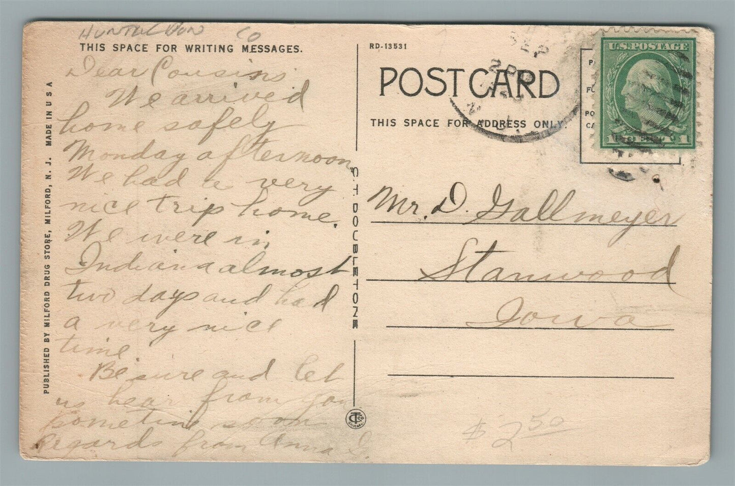 MILFORD NJ PRESBYTERIAN CHURCH ANTIQUE POSTCARD