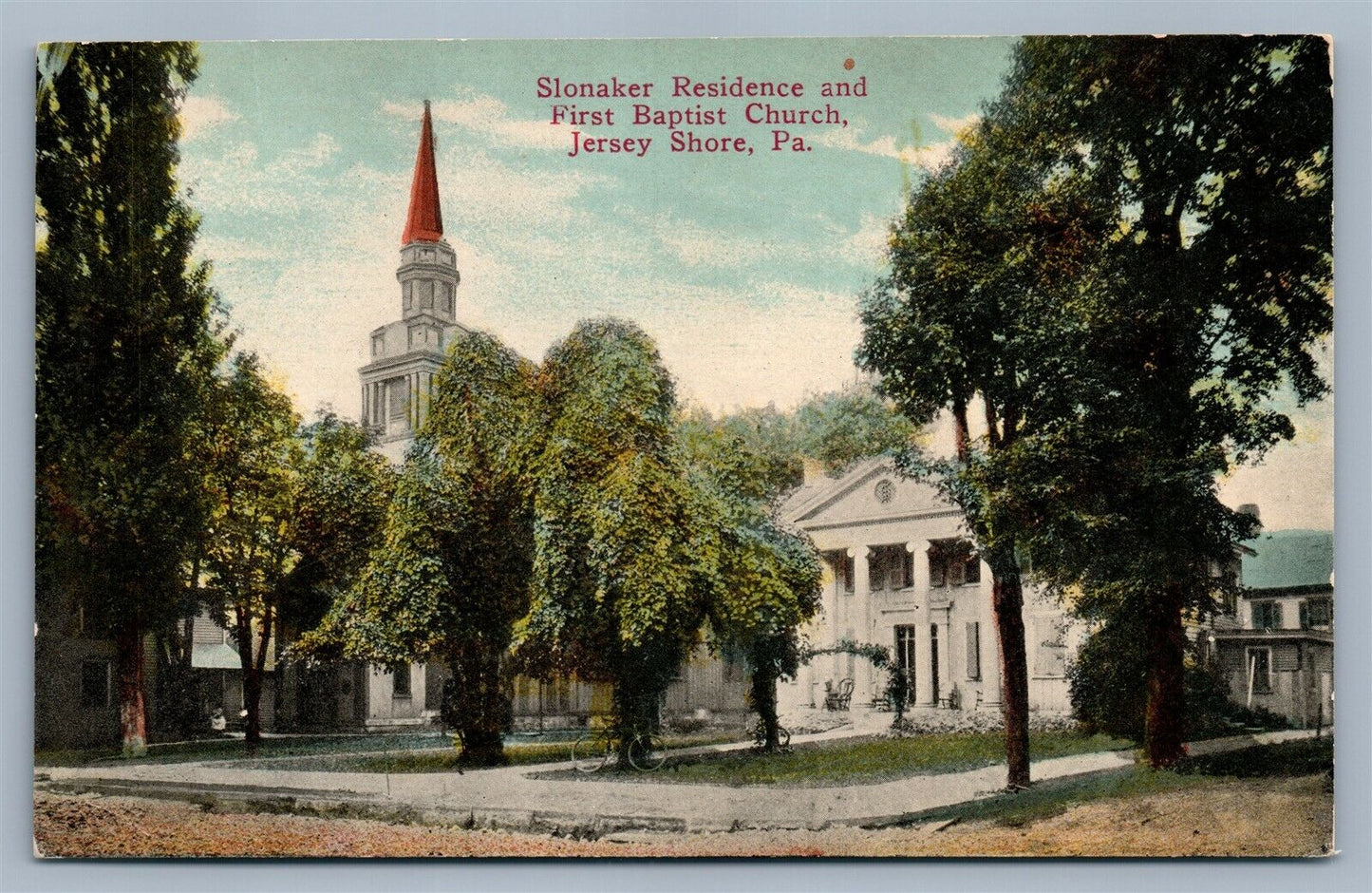 JERSEY SHORE PA SLONAKER RESIDENCE & BAPTIST CHURCH ANTIQUE POSTCARD