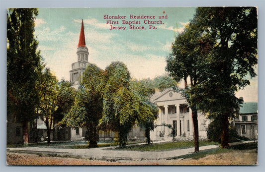 JERSEY SHORE PA SLONAKER RESIDENCE & BAPTIST CHURCH ANTIQUE POSTCARD