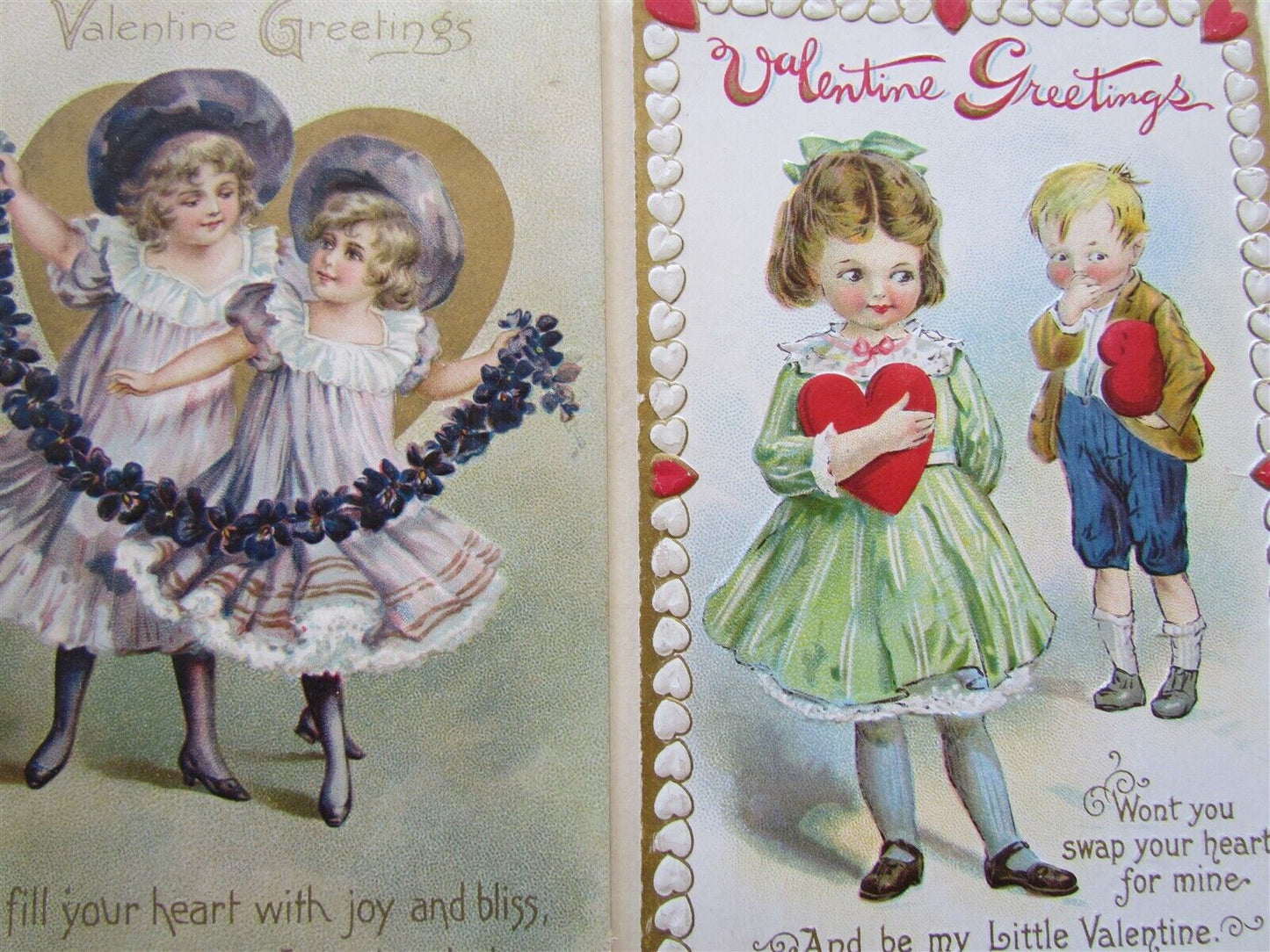 LOT of 8 VALENTINE EMBOSSED ANTIQUE POSTCARDS w/ BOYS & GIRLS