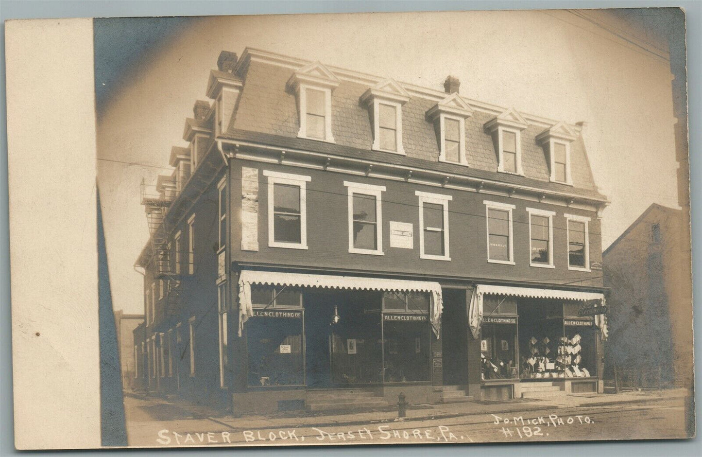 JERSEY SHORE PA STAVER BLOCK STORE FRONT ANTIQUE REAL PHOTO POSTCARD RPPC