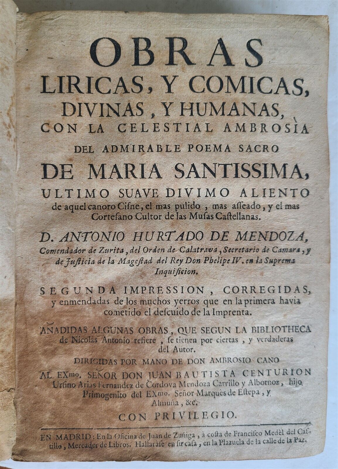 1728 Obras Liricas y Comicas, Divinas, y Humanas antique VELLUM BOUND in SPANISH