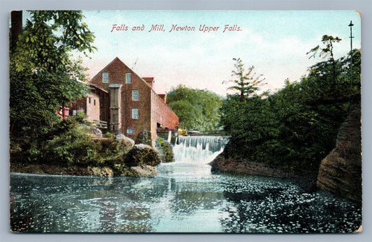 NEWTON UPPER FALLS MILLS 1908 ANTIQUE POSTCARD