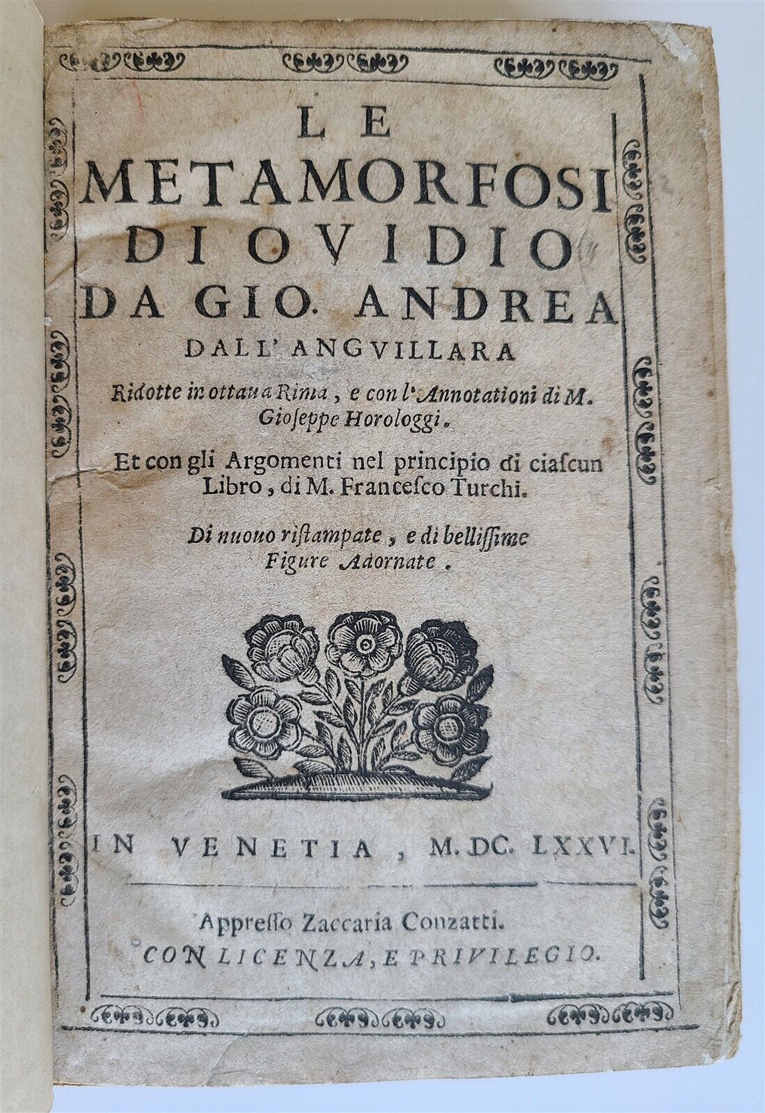 1676 LE METAMORFOSI by OVID ILLUSTRATED w/ woodcuts antique VELLUM BOUND