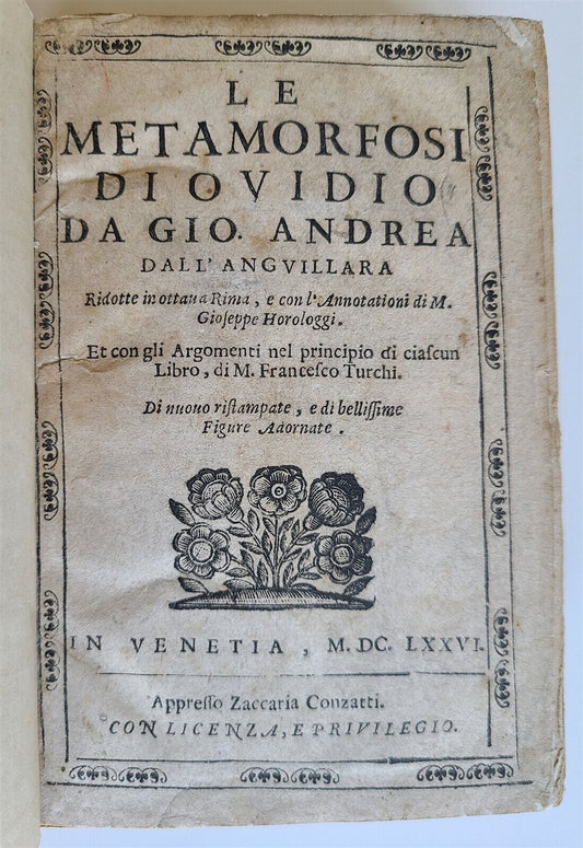 1676 LE METAMORFOSI by OVID ILLUSTRATED w/ woodcuts antique VELLUM BOUND