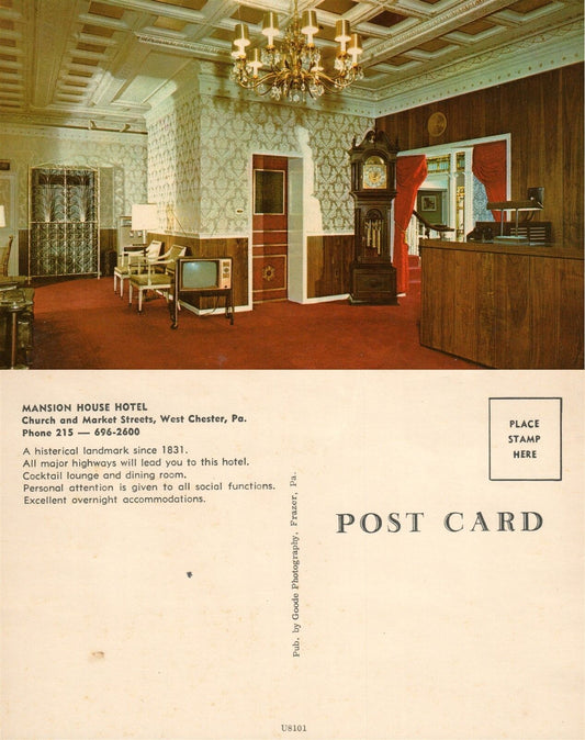 WEST CHESTER PA MANSION HOUSE HOTEL CHURCH & MARKET STREET VINTAGE POSTCARD