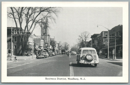 WOODBURY NJ BUSINESS DISTRICT VINTAGE POSTCARD