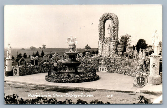 DICKEYVILLE WI PATRIOTISM IN STONE VINTAGE REAL PHOTO POSTCARD RPPC