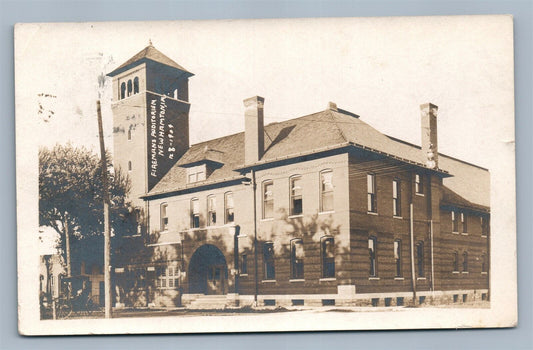 NEW HAMPTON IA FIREMAN'S AUDITORIUM ANTIQUE REAL PHOTO POSTCARD RPPC