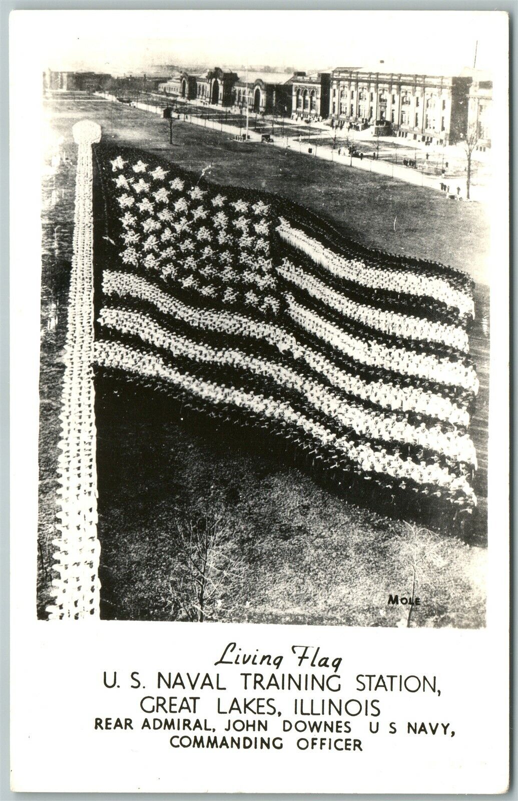 GREAT LAKES IL US NAVAL STATION LIVING US FLAG VINTAGE REAL PHOTO POSTCARD RPPC