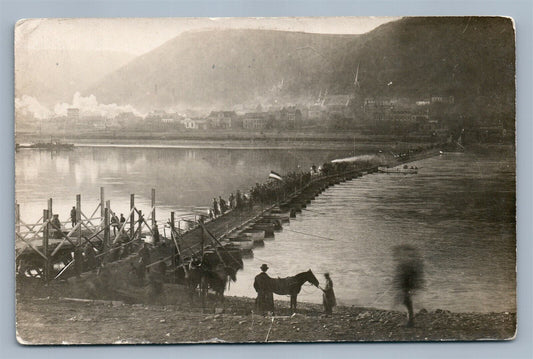 PONTOON BRIDGE w/ MILITARY TROOPS 1919 ANTIQUE REAL PHOTO POSTCARD RPPC