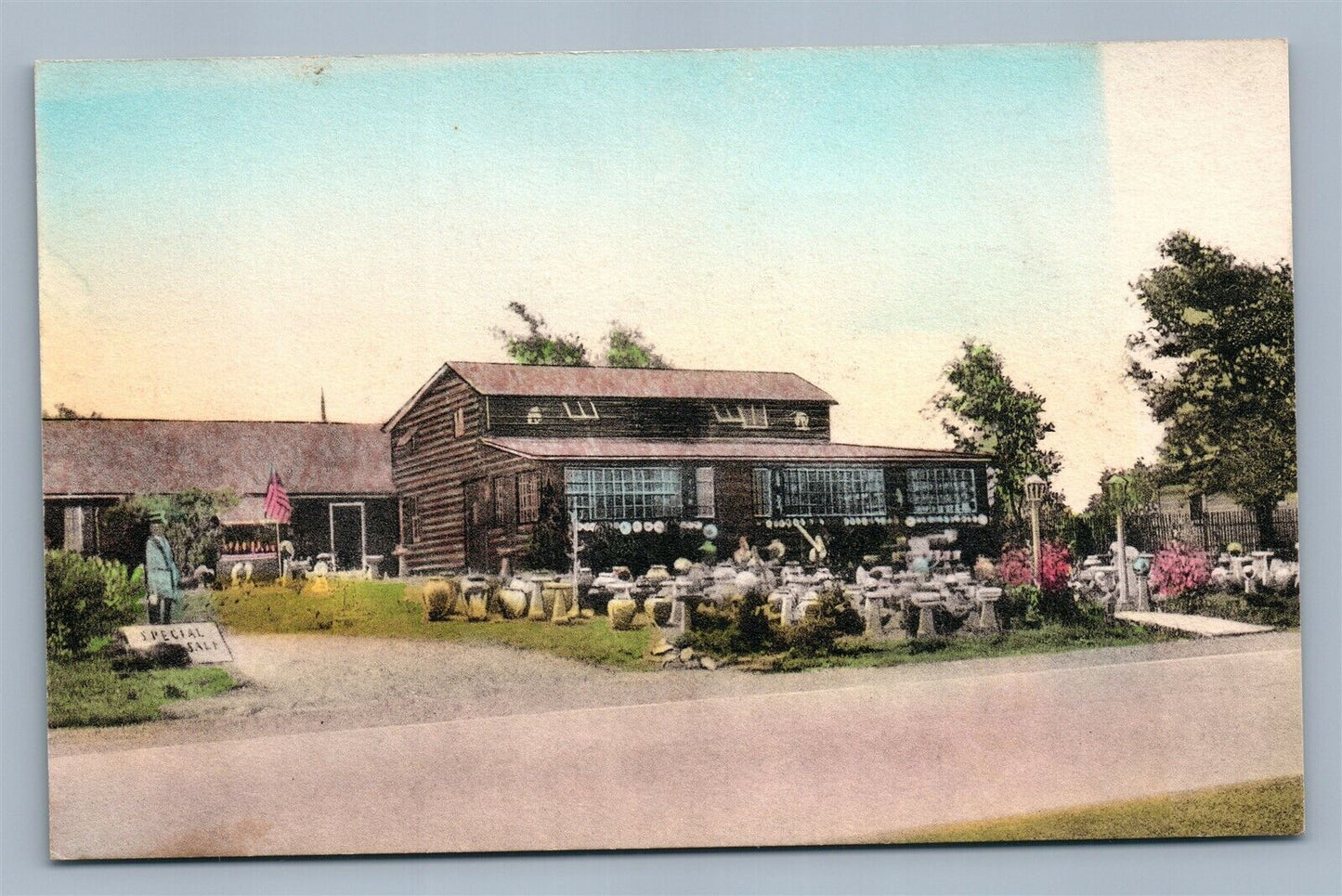 FLEMINGTON NJ LOG CABIN POTTERY SHOP VINTAGE POSTCARD