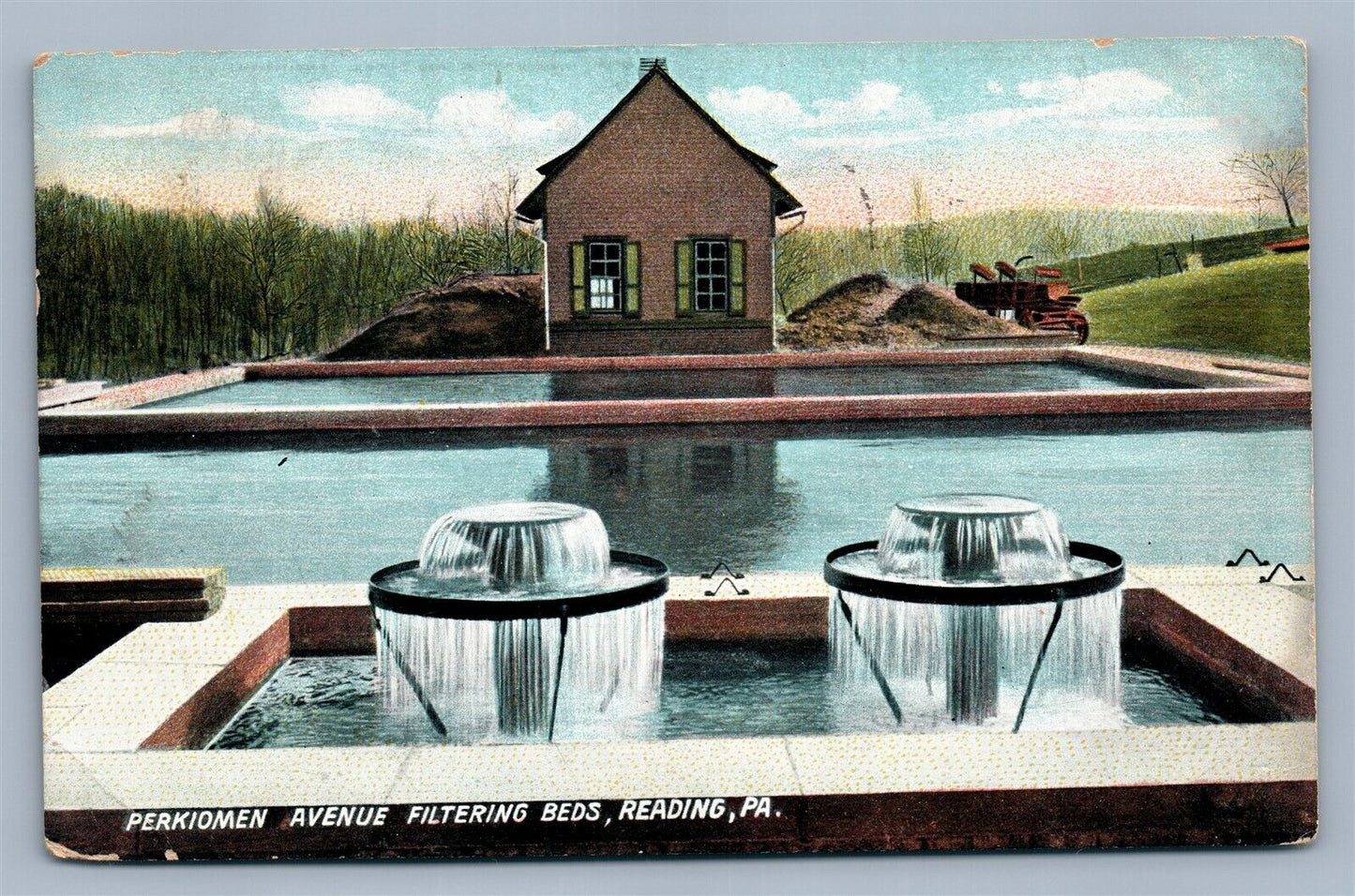 READING PA PERKIOMEN AVENUE FILTERING BEDS ANTIQUE POSTCARD