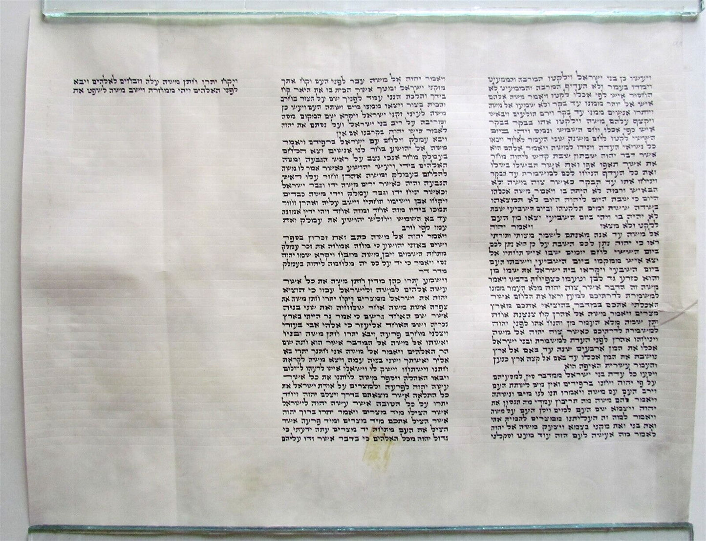 TORAH SCROLL FRAGMENT MANUSCRIPT VELLUM ANTIQUE BIBLE 14 x 17.5"