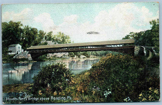 READING PA STOUDTS FERRY BRIDGE ANTIQUE POSTCARD