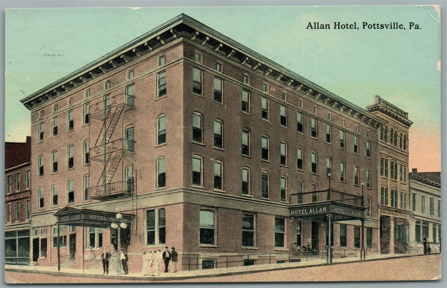 POTTSVILLE PA HOTEL ALLAN 1912 ANTIQUE POSTCARD