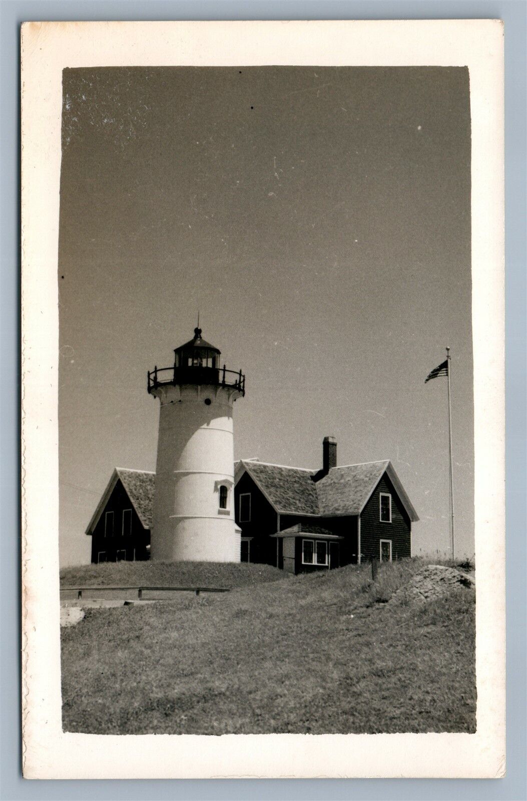 WOODS HOLE HARBOR MA NOBSKA POINT LIGHTHOUSE VINTAGE REAL PHOTO POSTCARD RPPC