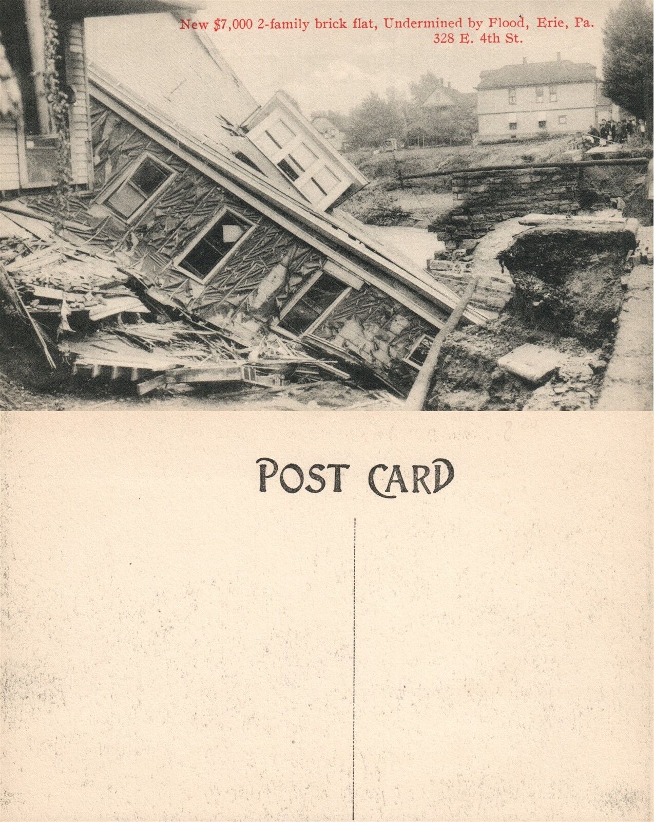 ERIE AFTER THE 1915 FLOOD $7,000 2-FAMILY BRICK FLAT UNDERMINED ANTIQUE POSTCARD