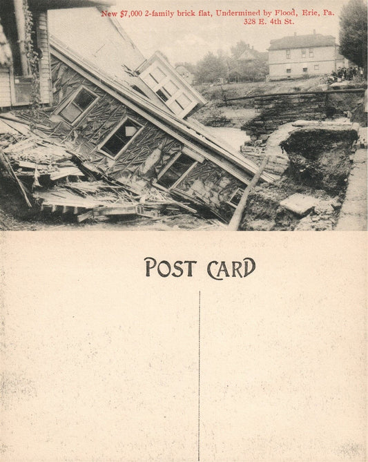 ERIE AFTER THE 1915 FLOOD $7,000 2-FAMILY BRICK FLAT UNDERMINED ANTIQUE POSTCARD