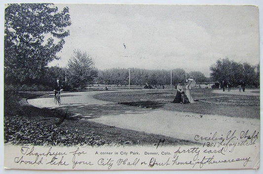 1906 VINTAGE POSTCARD A CORNER IN CITY PARK DENVER COLORADO