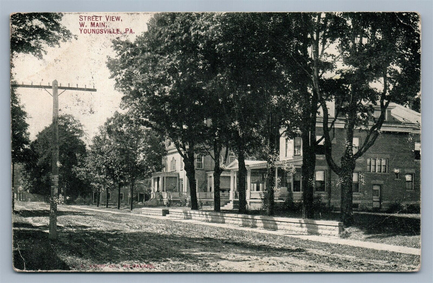 YOUNGSVILLE PA W. MAIN STREET ANTIQUE POSTCARD
