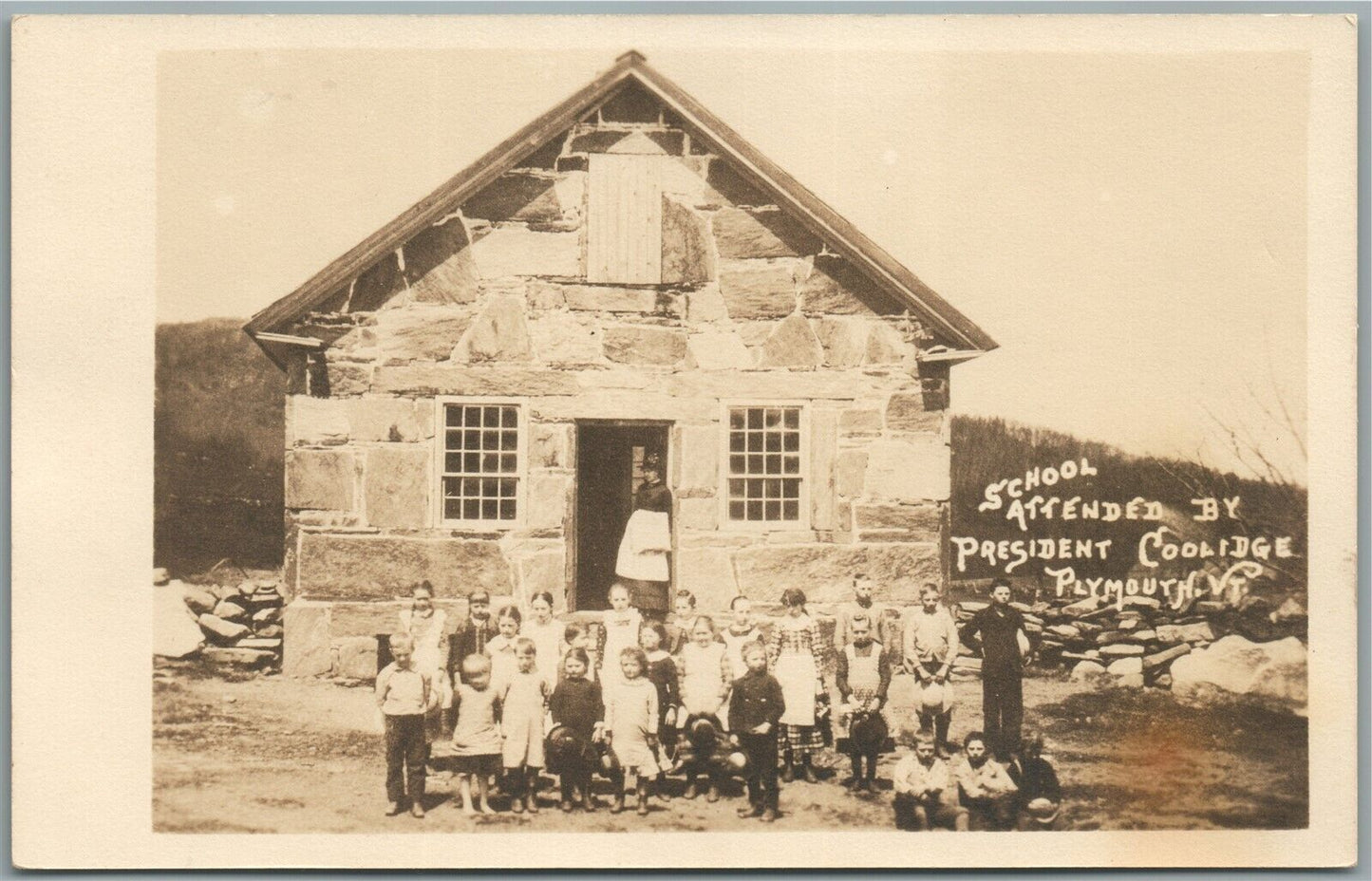 PLYMOUTH VT PRESIDENT COOLIDGE SCHOOL ATTENDED ANTIQUE REAL PHOTO POSTCARD RPPC