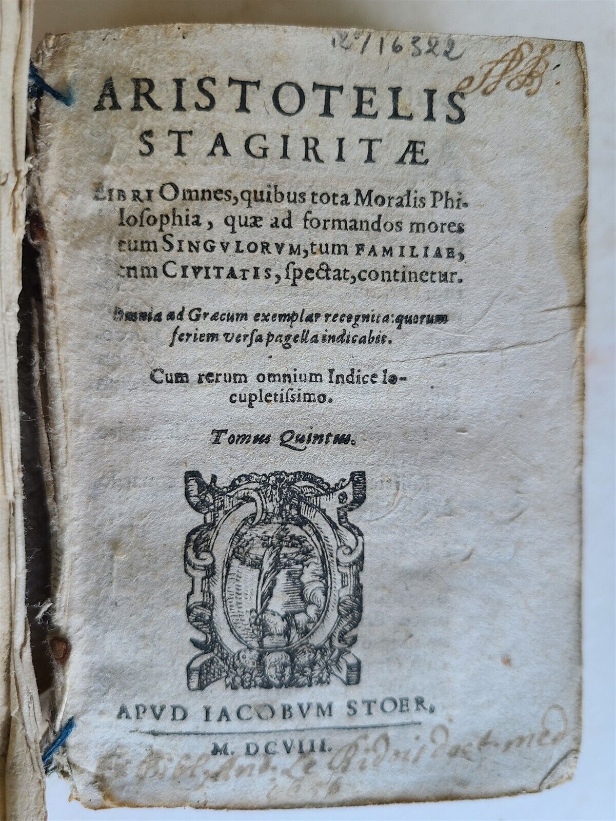 1608 ARISTOTLE in LATIN antique ARISTOTELIS STAGIRITAE VELLUM BOUND