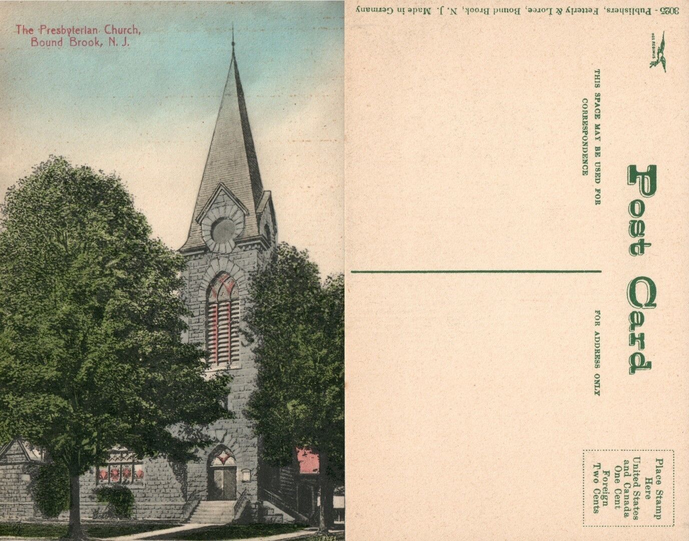 BOUND BROOK N.J. PRESBYTERIAN CHURCH ANTIQUE POSTCARD