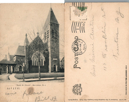 MORRISTOWN N.J. SOUTH STREET CHURCH UNDIVIDED ANTIQUE POSTCARD