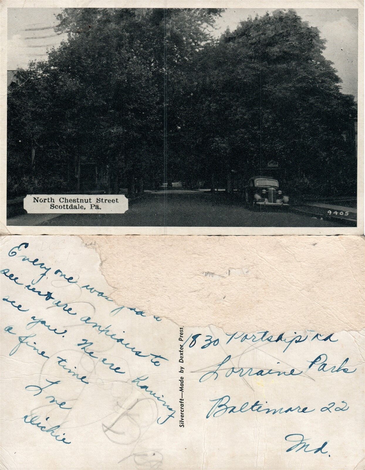 SCOTTSDALE PA NORTH CHESTNUT STREET ANTIQUE POSTCARD