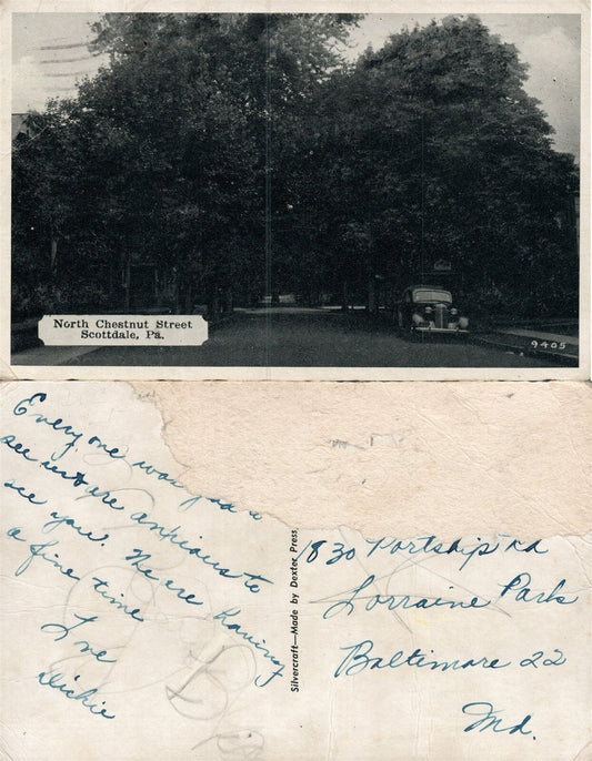 SCOTTSDALE PA NORTH CHESTNUT STREET ANTIQUE POSTCARD
