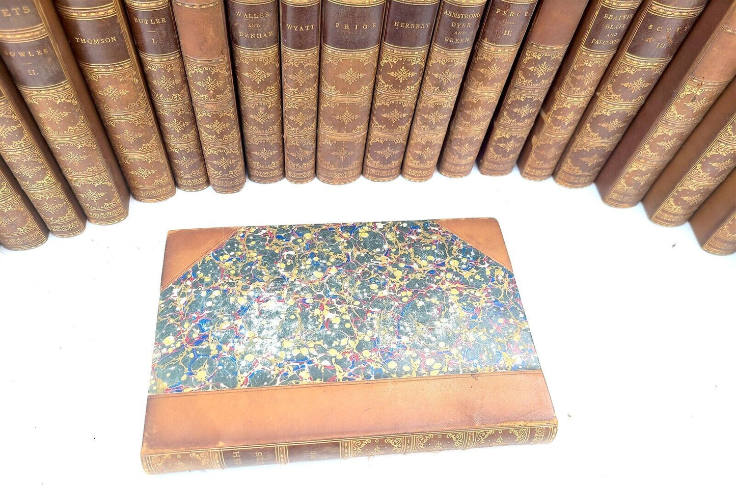 1850s BRITISH POETS 25 VOLUMES SET antique DECORATIVE BINDINGS poetry