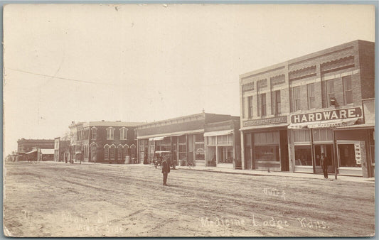 MEDICINE LODGE KS MAIN STREET ANTIQUE REAL PHOTO POSTCARD RPPC