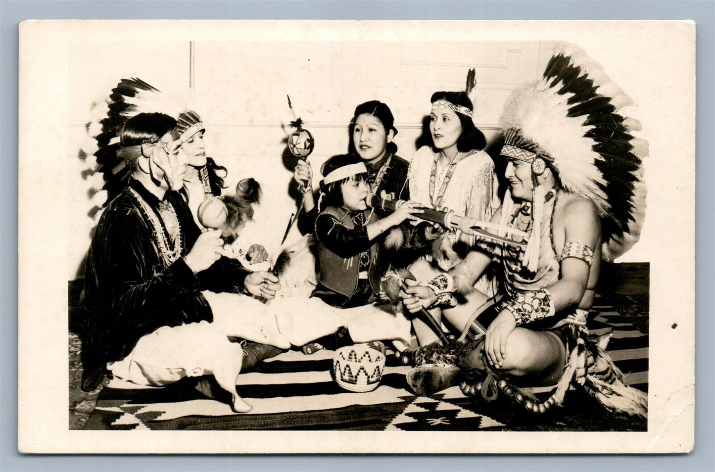 AMERICAN INDIAN FAMILY SCENE IDENTIFIED VINTAGE REAL PHOTO POSTCARD RPPC