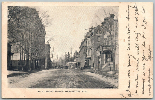 WASHINGTON NJ BROAD STREET 1906 UNDIVIDED ANTIQUE POSTCARD w/ CORK CANCEL