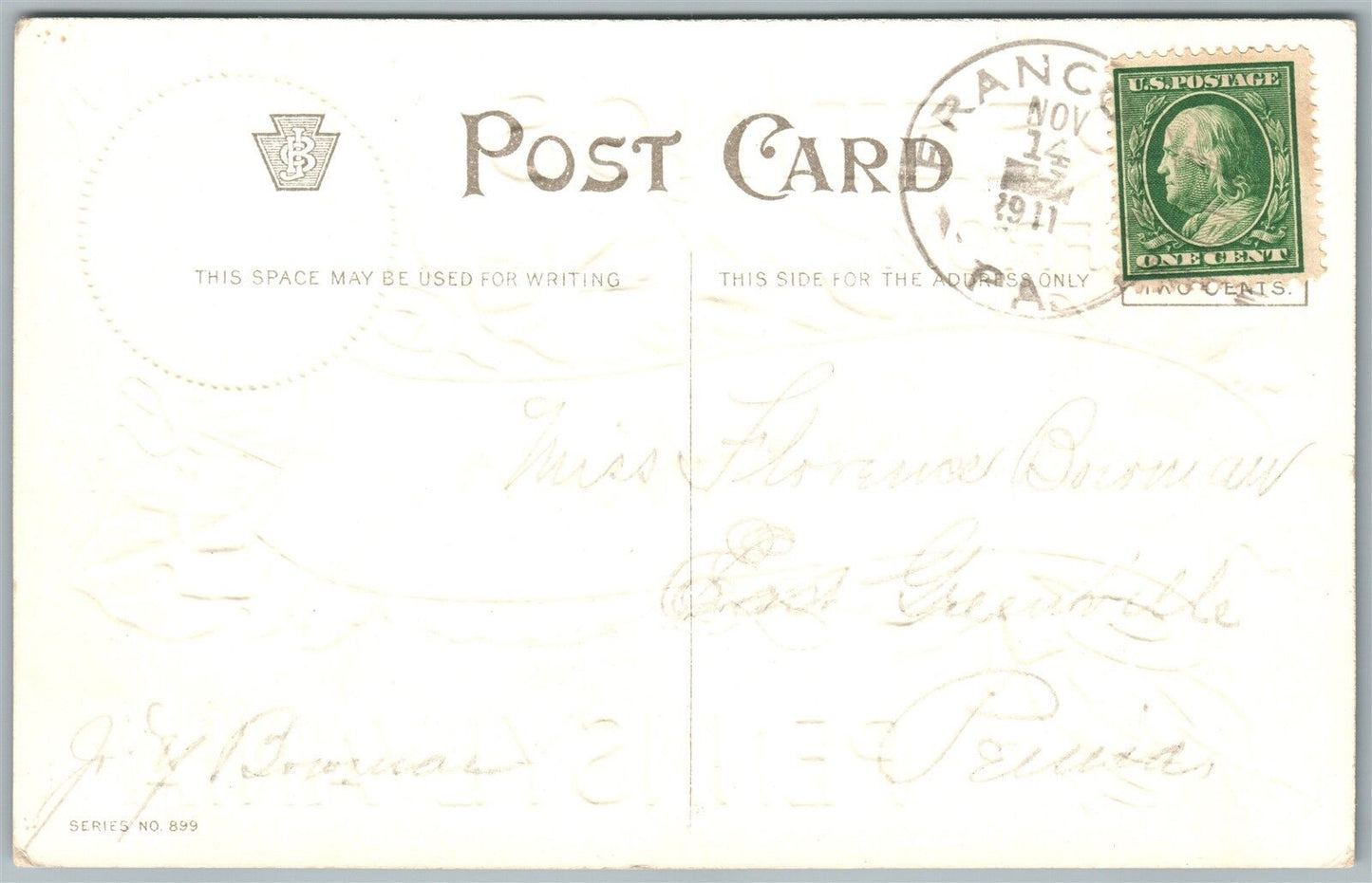 FRANCONIA PA GREETINGS 1911 ANTIQUE POSTCARD