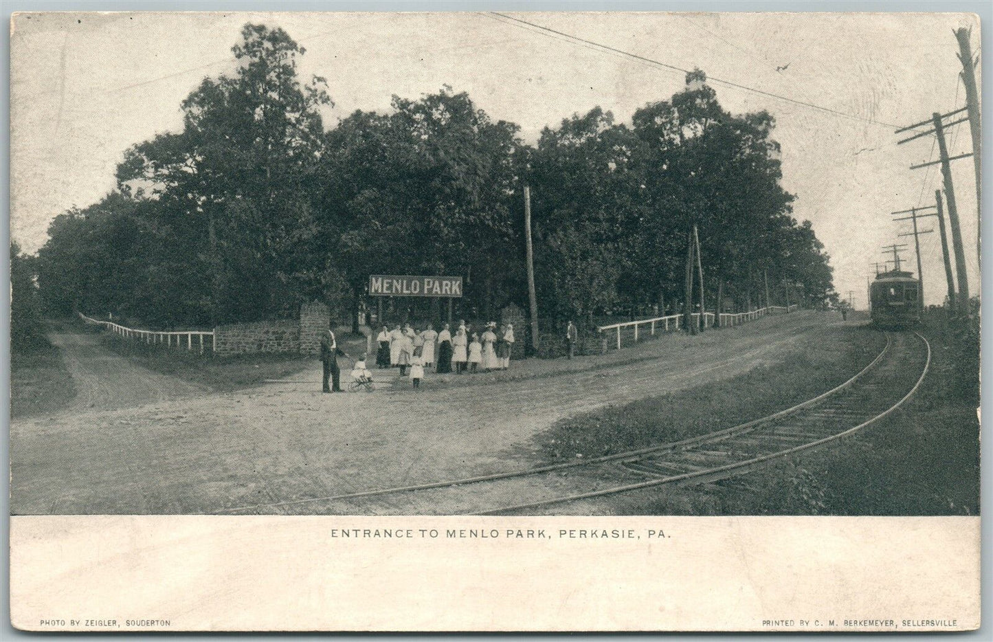 SELLERSVILLE BUCKS CO PA RAILWAY STATION & PERKASIE MENLO PARK ANTIQUE POSTCARD