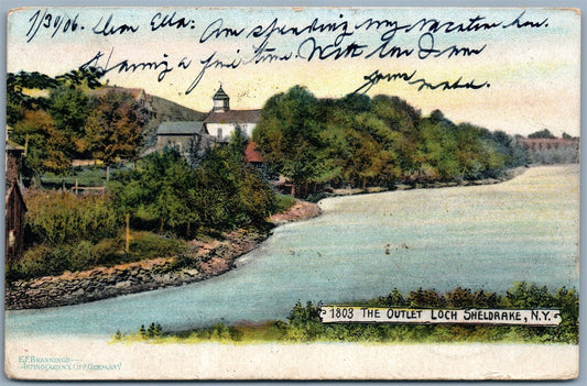 LOCH SHELDRAKE NY OUTLET Fallsburg 1906 UNDIVIDED ANTIQUE POSTCARD