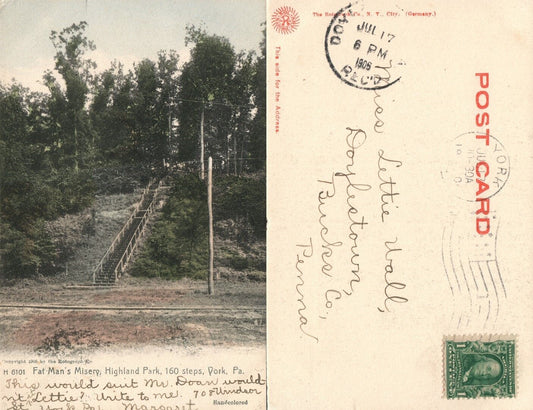 FAT MAN'S MISERY HIGHLAND PARK YORK PA 1906 ANTIQUE POSTCARD