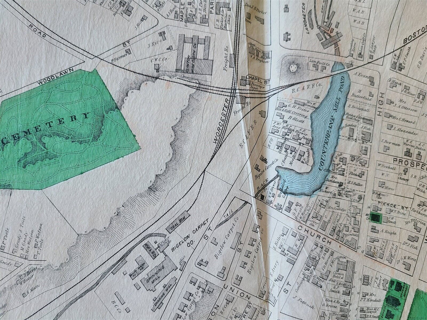 PLAN of TOWN of CLINTON MA antique 31.5 by 39.5"