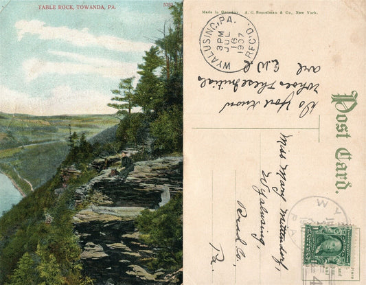 TOWANDA PA TABLE ROCK 1907 ANTIQUE POSTCARD