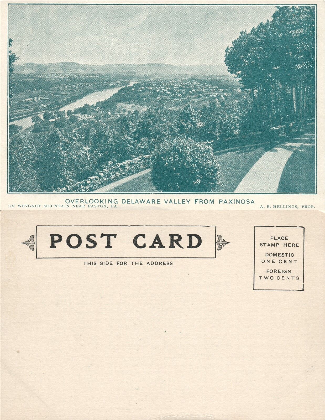 EASTON DELAWARE VALLEY FROM PAXINOSA INN hotel UNDIVIDED 1908 ANTIQUE POSTCARD