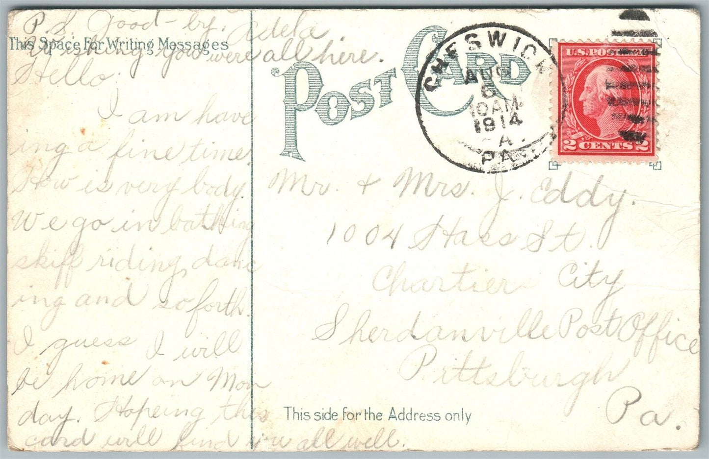 PITTSBURG PA PHIPPS CONSERVATORY ALLEGHENY PARK 1914 ANTIQUE POSTCARD