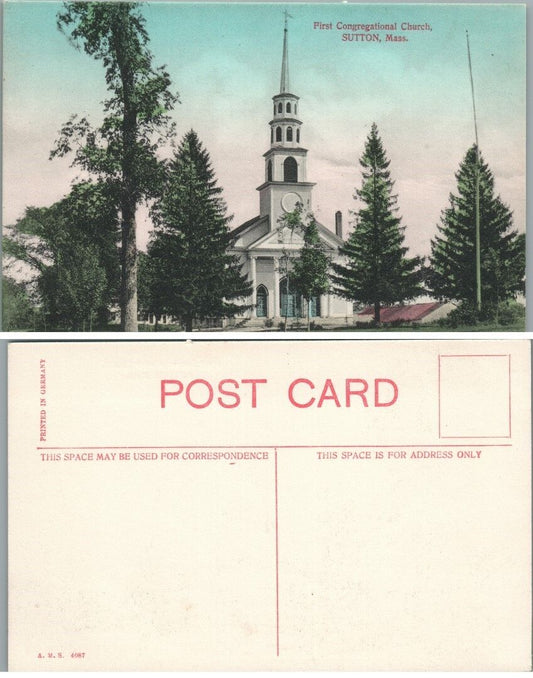 FIRST CONGREGATIONAL CHURCH SUTTON MA ANTIQUE POSTCARD